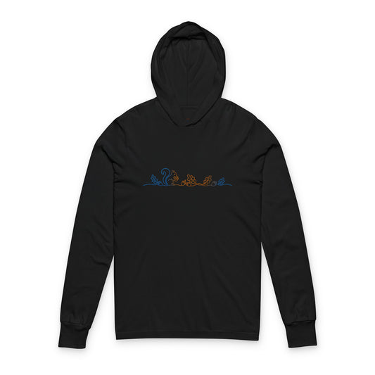Continuous Line Art Squirrel Hooded Long Sleeve Tee