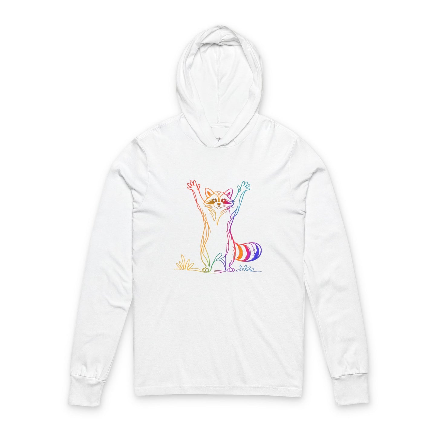 Continuous Line Art | Rainbow Raccoon Hooded Long Sleeve Tee