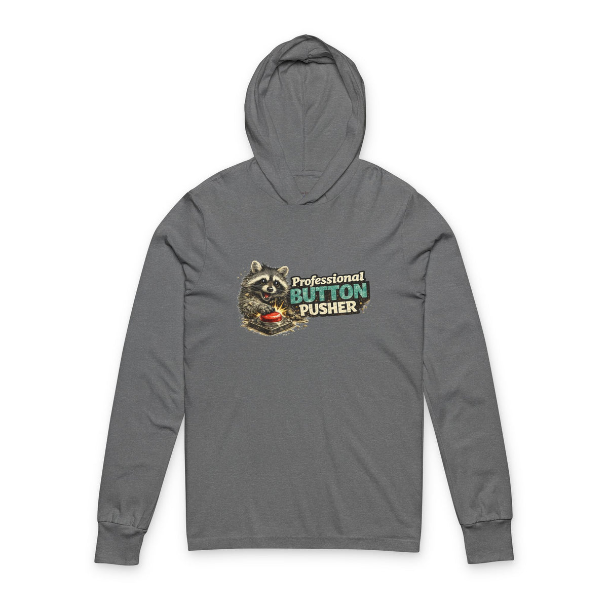 Button Pusher Raccoon Hooded Long Sleeve T-Shirt