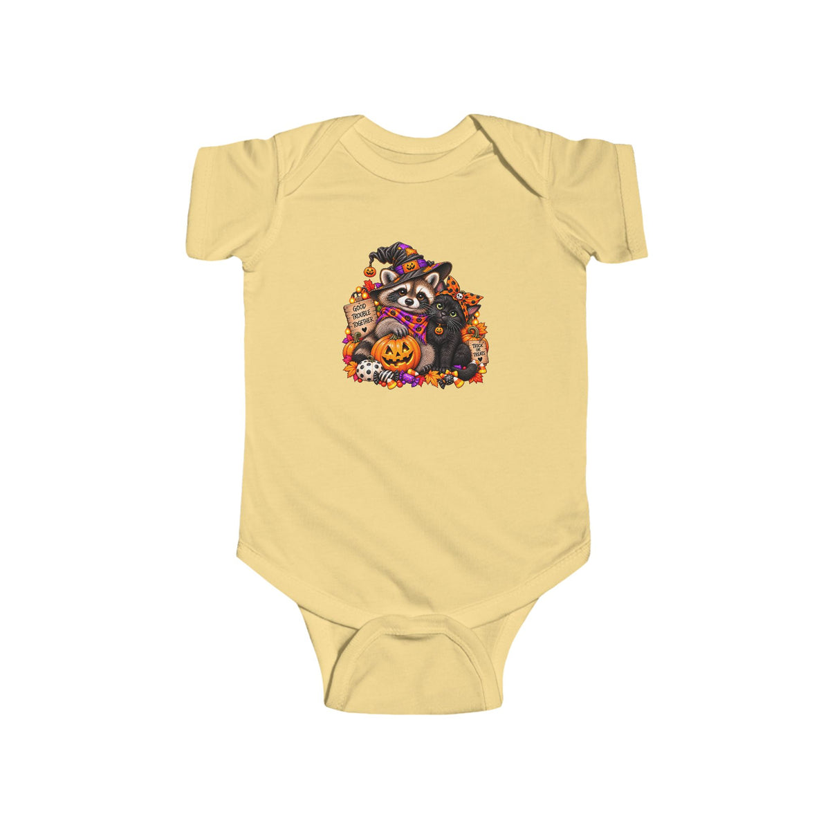 Infant Onesie — Halloween Raccoon and Black Cat Bestie