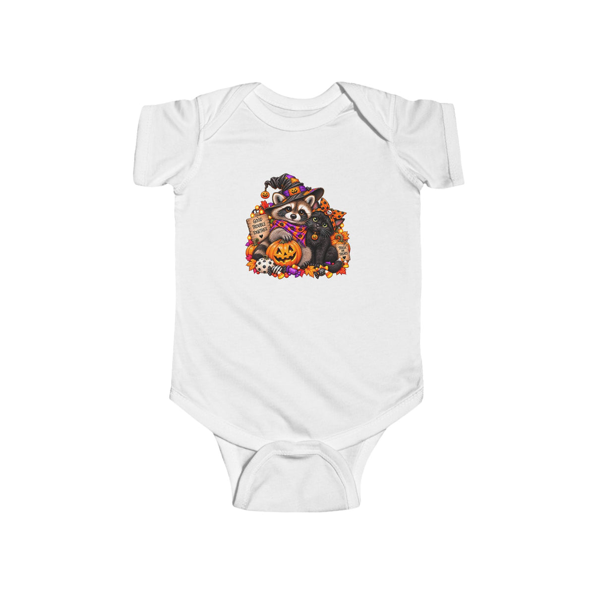 Infant Onesie — Halloween Raccoon and Black Cat Bestie