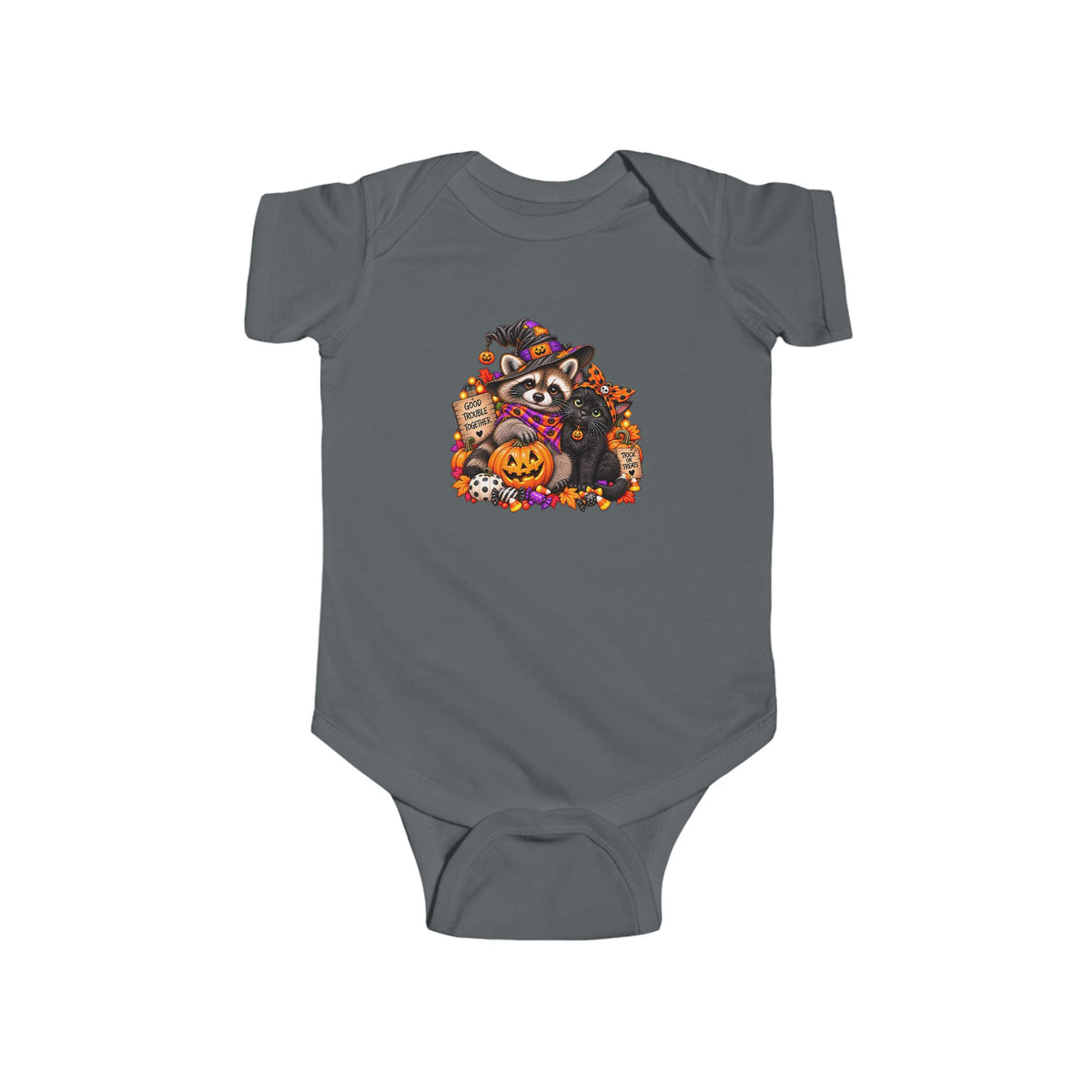 Infant Onesie — Halloween Raccoon and Black Cat Bestie