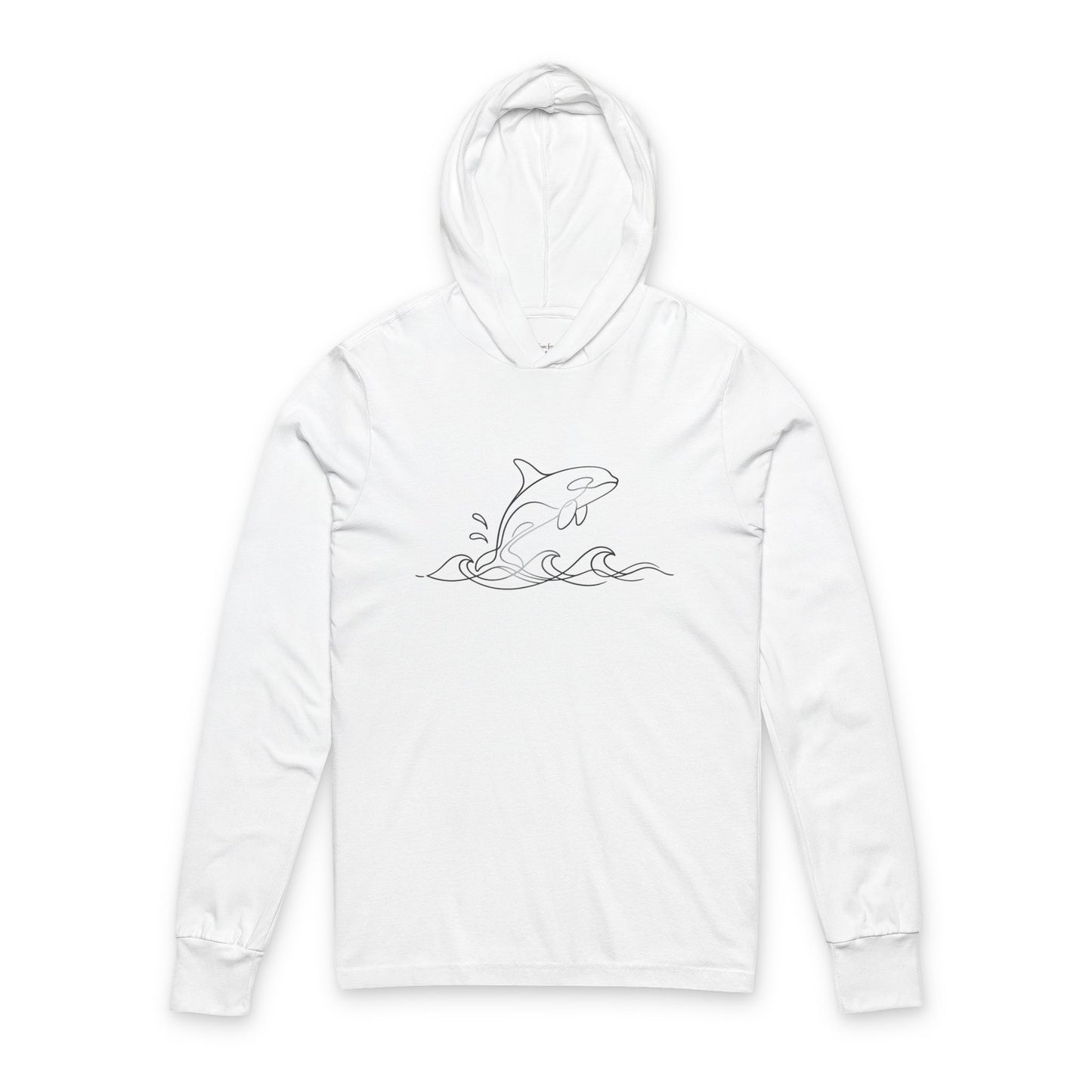 Continuous Line Art Orca Hooded Long Sleeve Tee