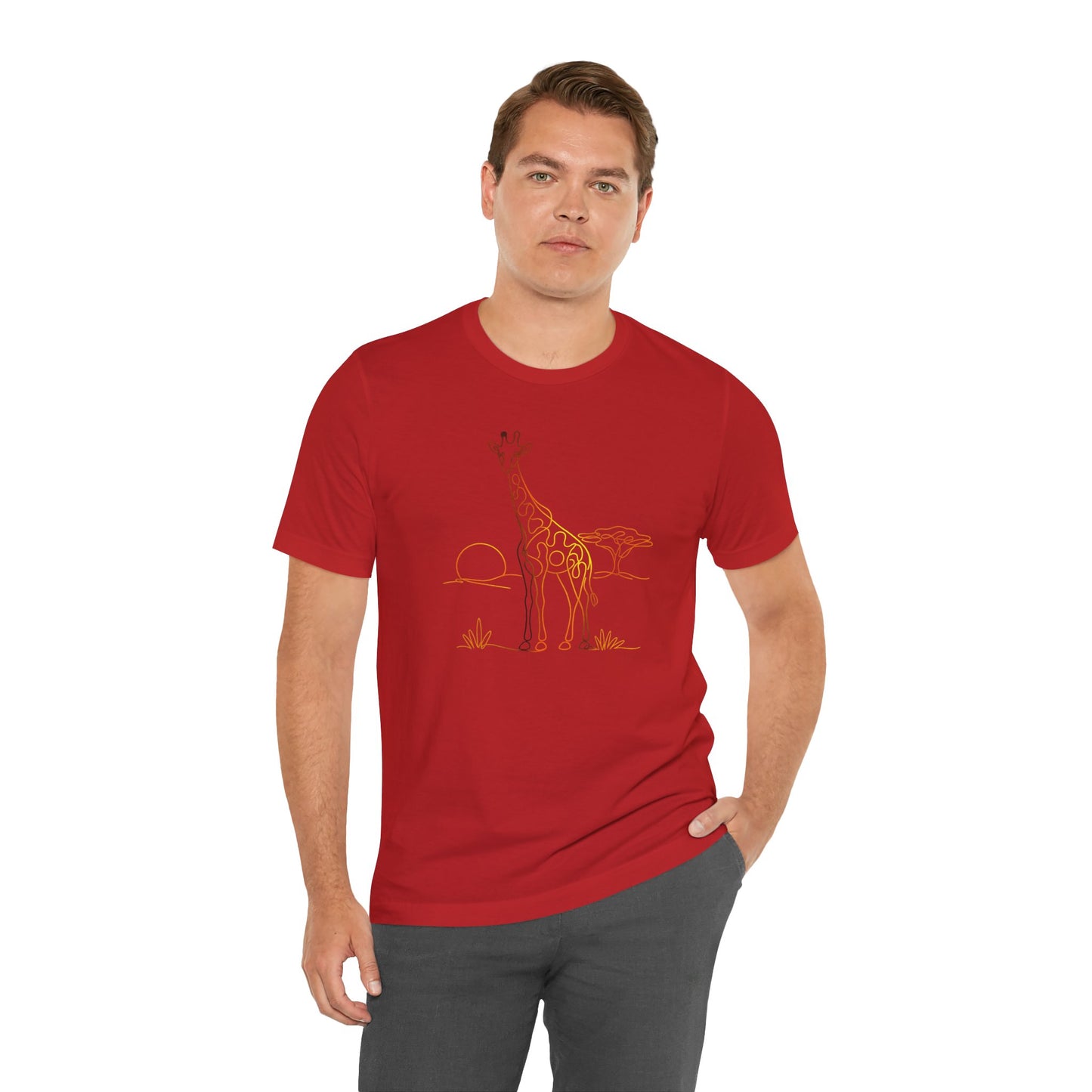 Giraffe Sunset Tee — Minimal Line Art Safari T-Shirt