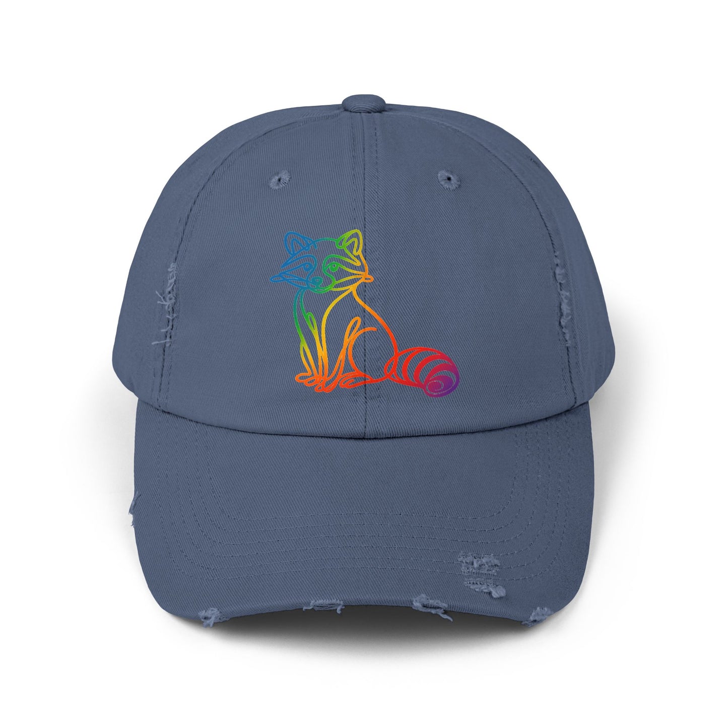 Sitting Rainbow Raccoon | Distressed Cap —  Funny Truth Hat