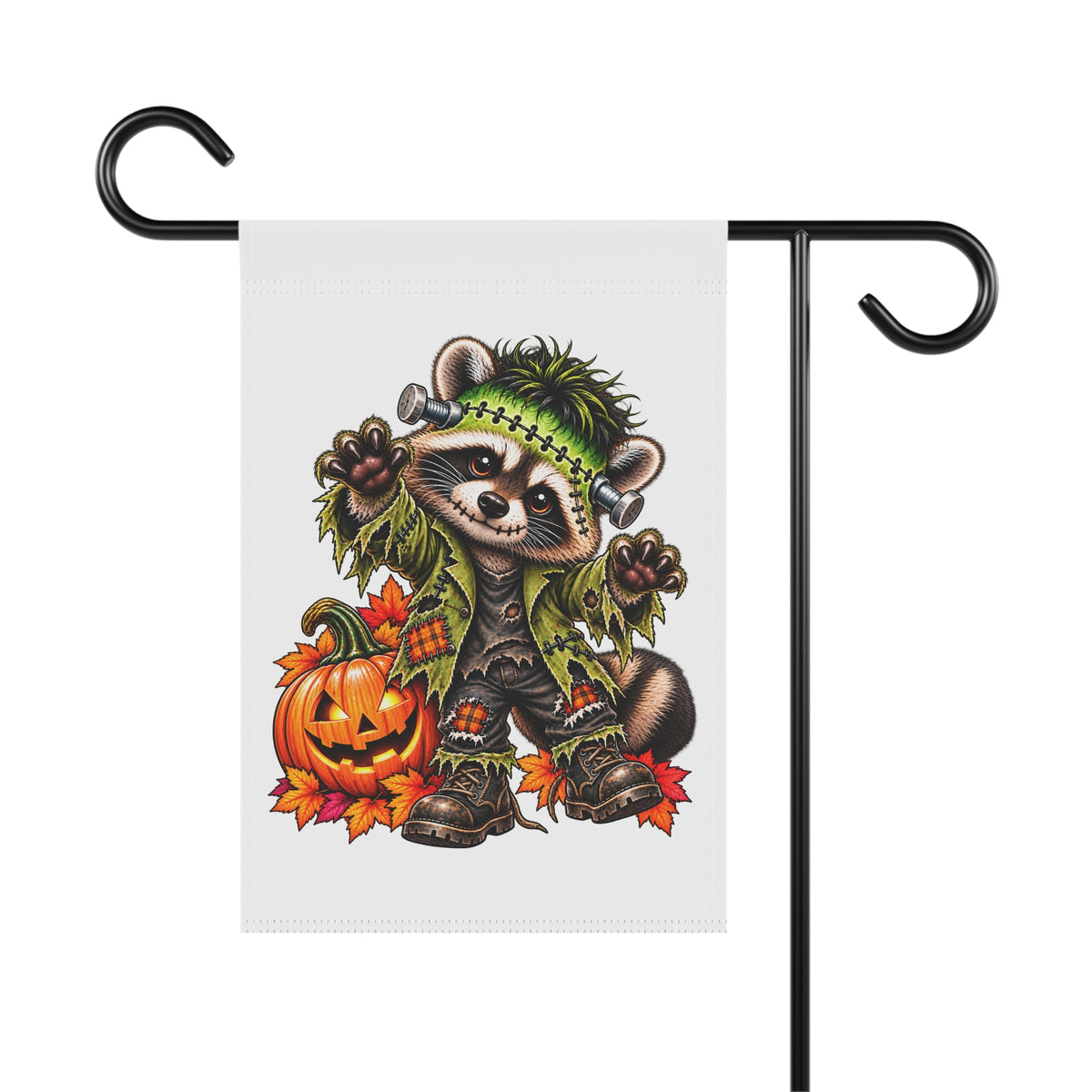 Halloween Frankenstein Raccoon Garden Flag