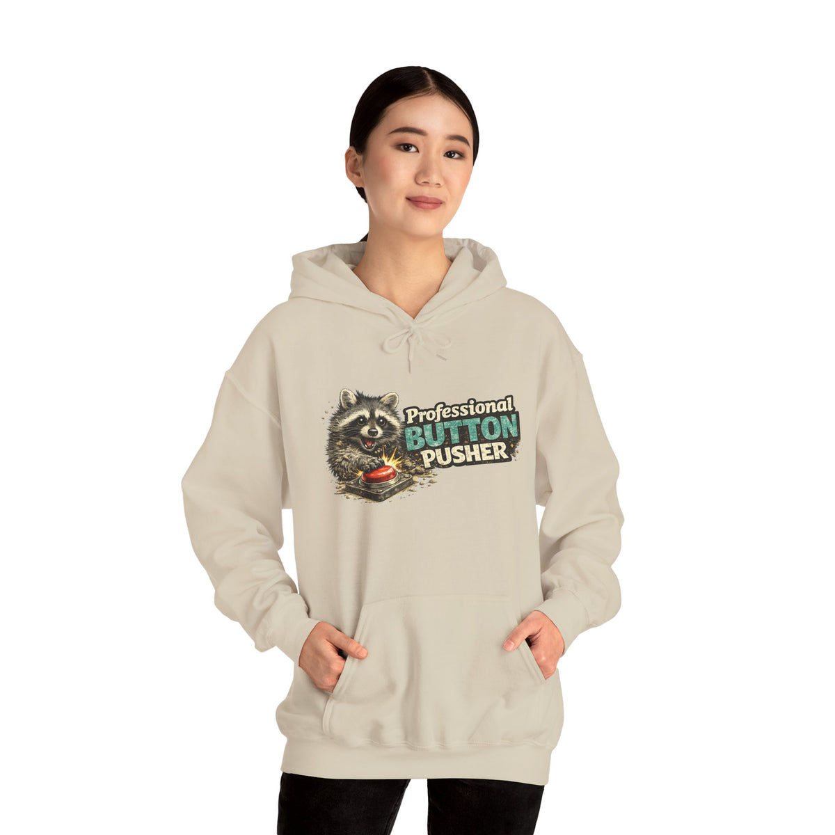 Raccoon "Button Pusher" Hooded Sweatshirt