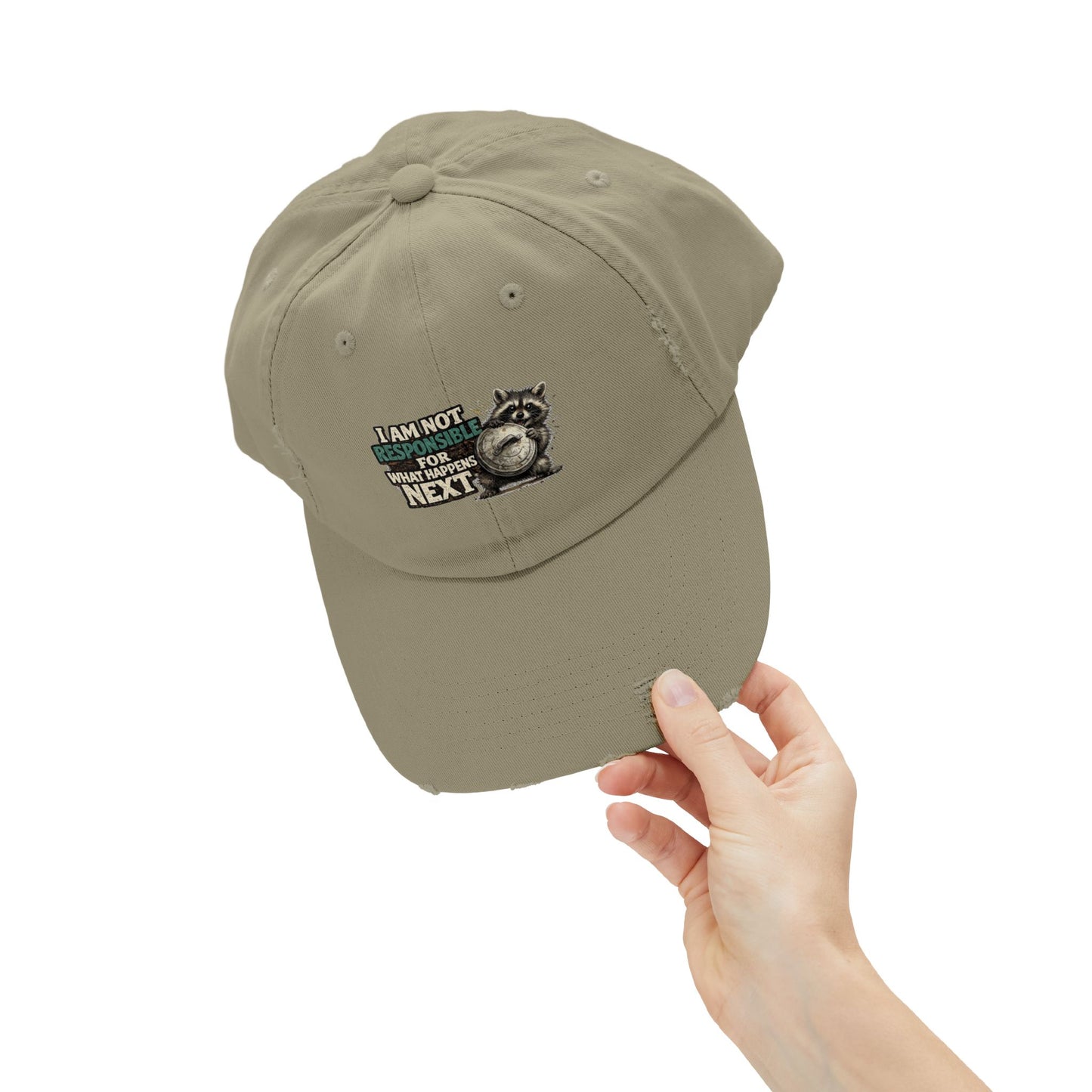 Not Responsible Distressed Cap — Raccoon Mom/Dad Funny Dad Hat