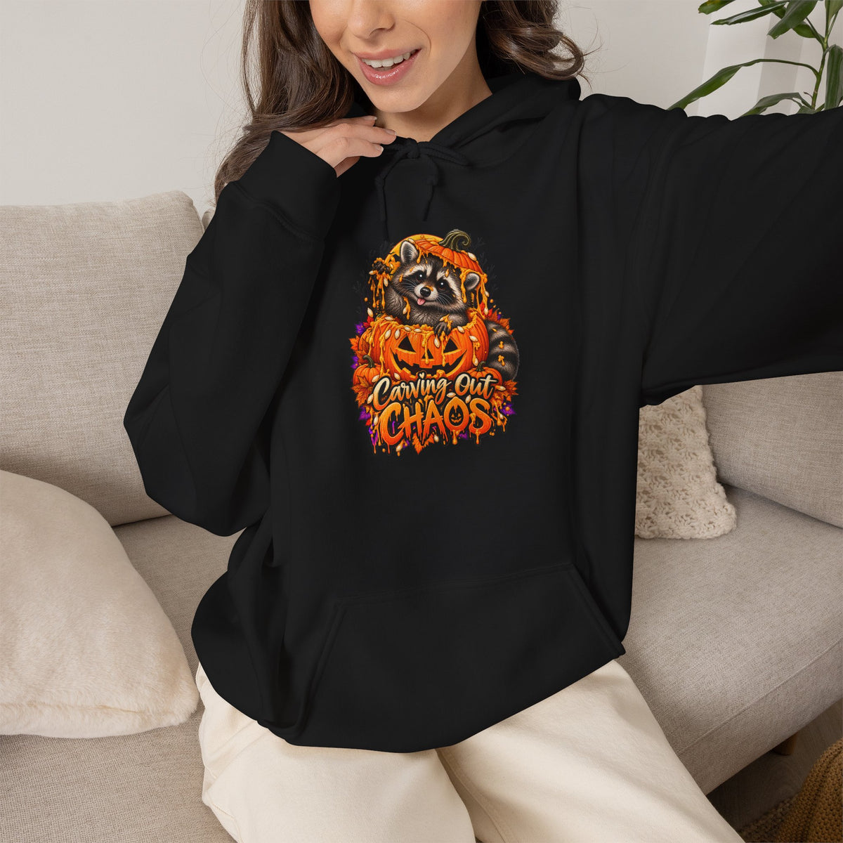 Carving Out Chaos Raccoon Hooded Sweatshirt