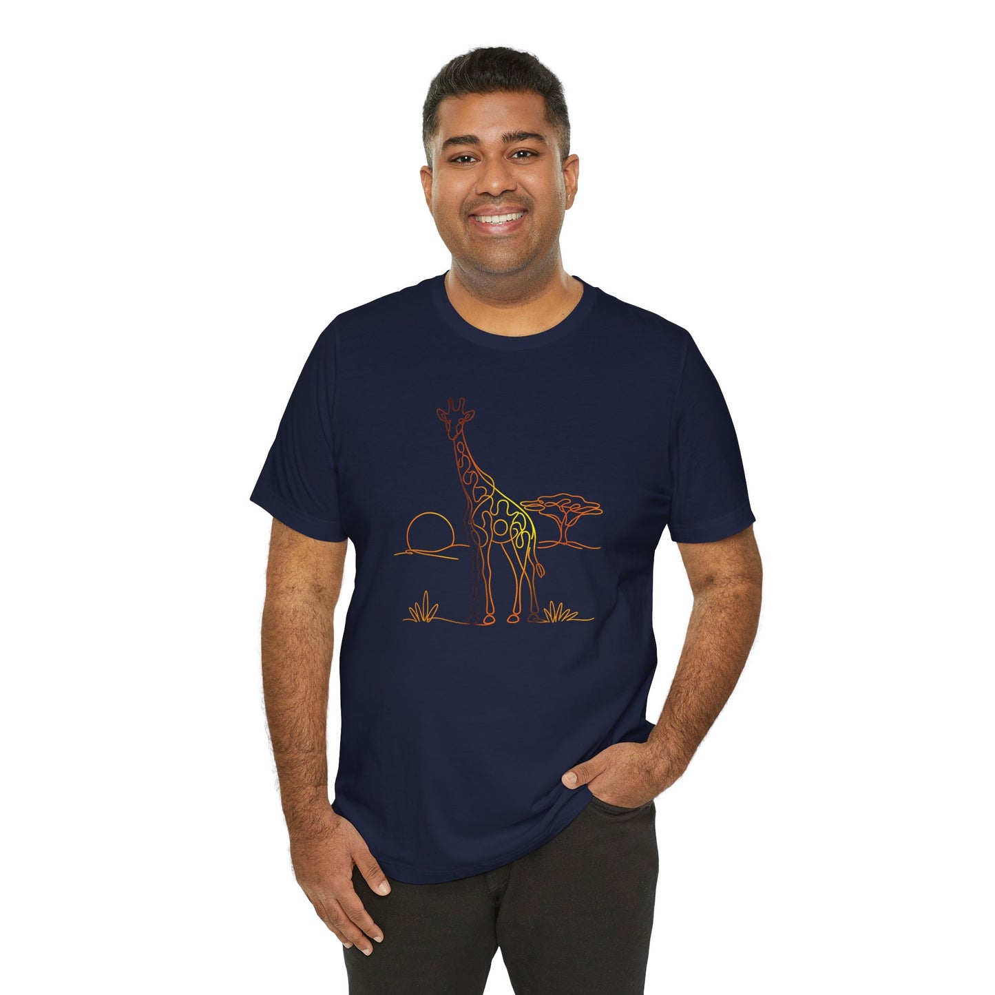 Giraffe Sunset Tee — Minimal Line Art Safari T-Shirt