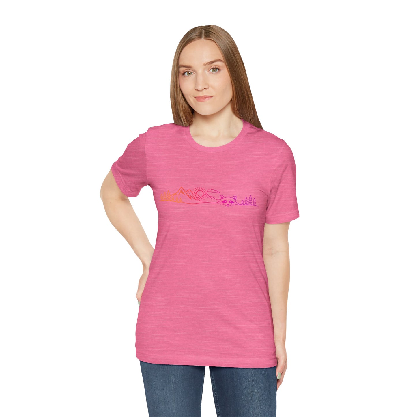 Raccoon Tee — Minimal Line Raccoon Scenic Graphic T-Shirt