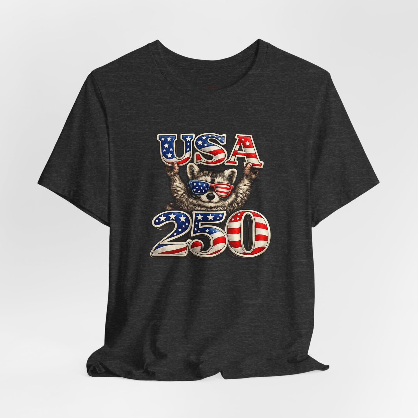 Patriot Raccoon 250th Anniversary T-Shirt — 4th of July Fireworks Flag Tee