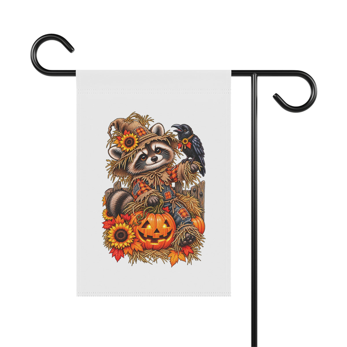 Scarecrow Raccoon Garden Flag