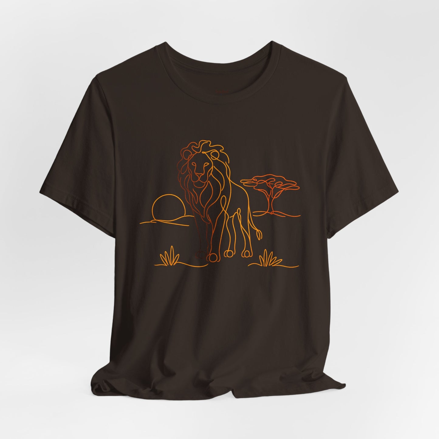 Lion Sunset Tee — Minimal Line Art Safari T-Shirt
