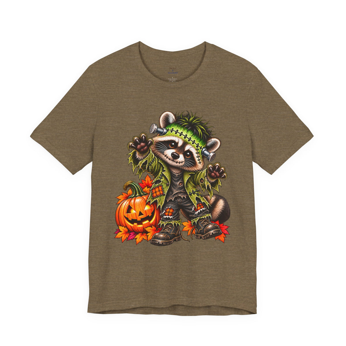 Halloween Frankenstein Raccoon and Black Cat T-Shirt