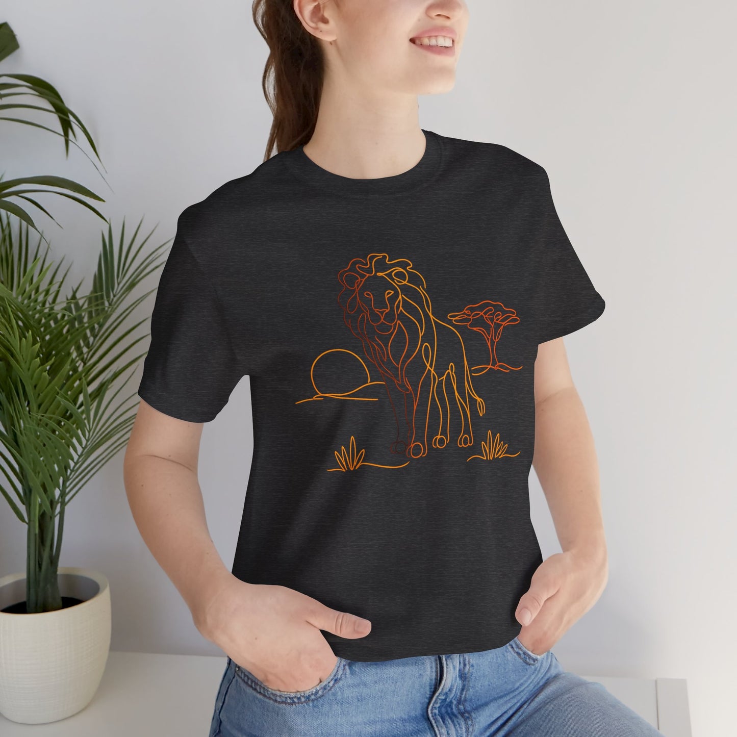 Lion Sunset Tee — Minimal Line Art Safari T-Shirt