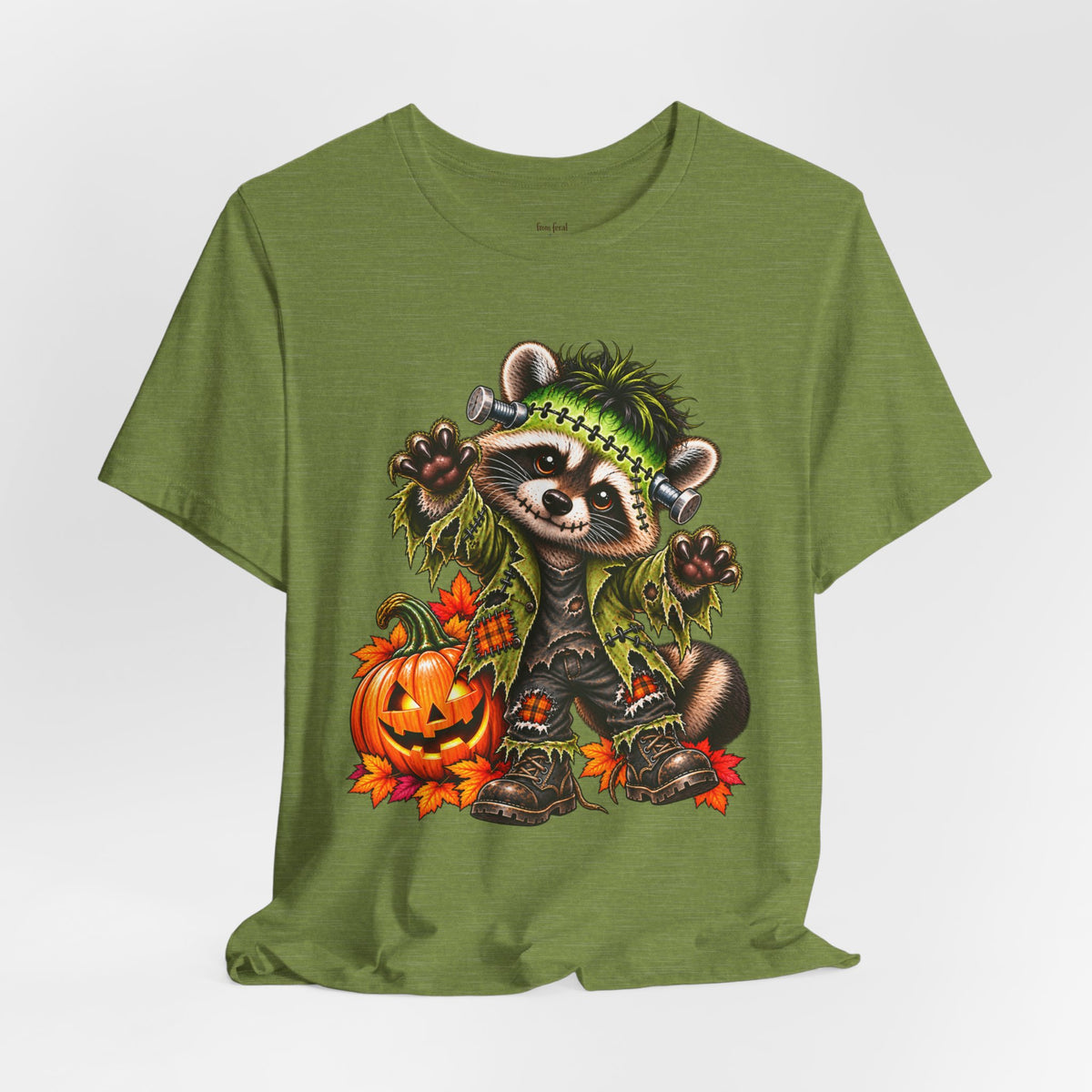 Halloween Frankenstein Raccoon and Black Cat T-Shirt