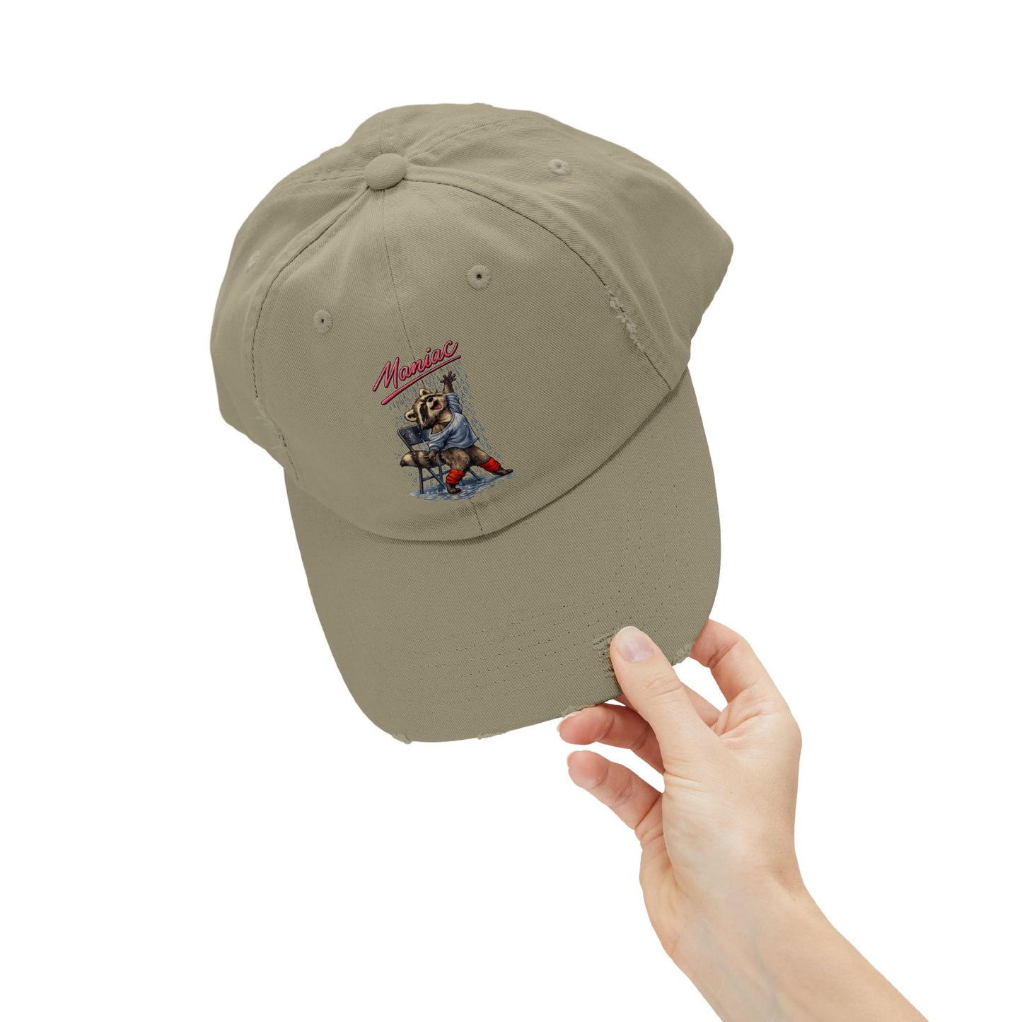 Maniac Distressed Cap — Raccoon Mom/Dad Funny Dad Hat