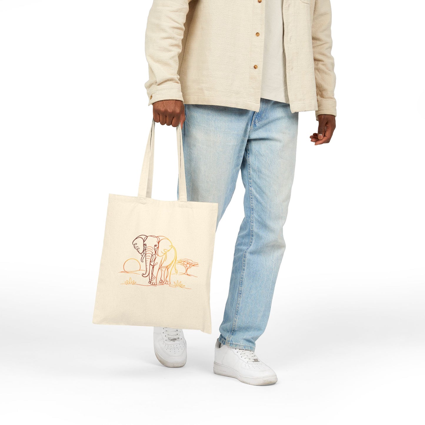 Elephant Safari Sketch Cotton Tote — Eco Canvas Bag