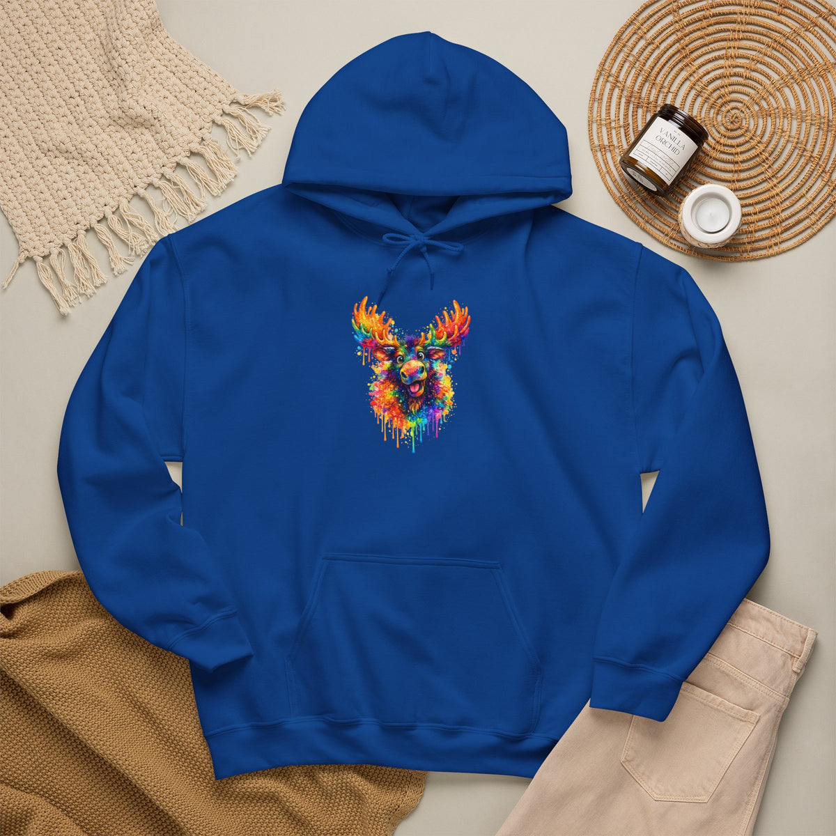 Watercolor Moose Hooded Sweatshirt