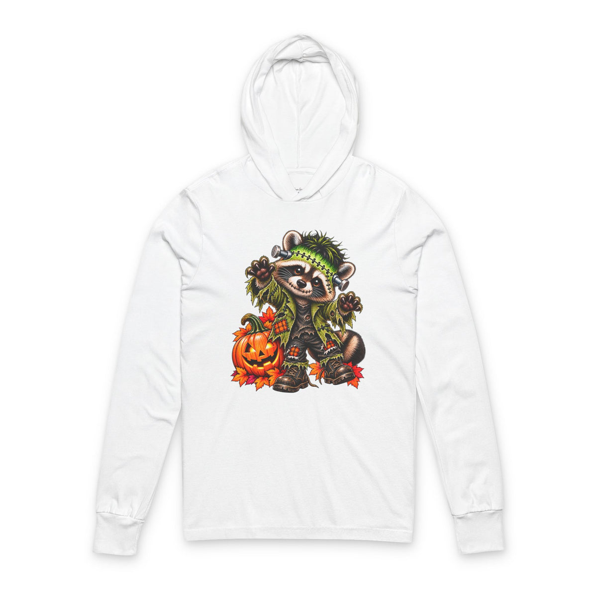 Halloween Frankenstein Raccoon Hooded Long Sleeve Tee