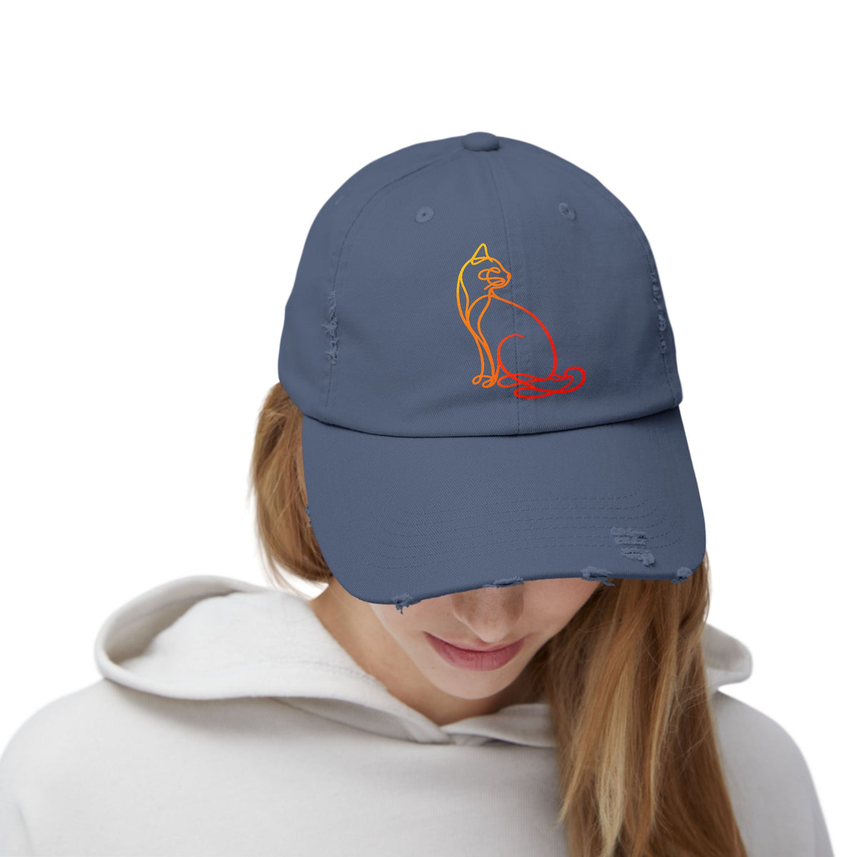Sunrise Cat Distressed Cap