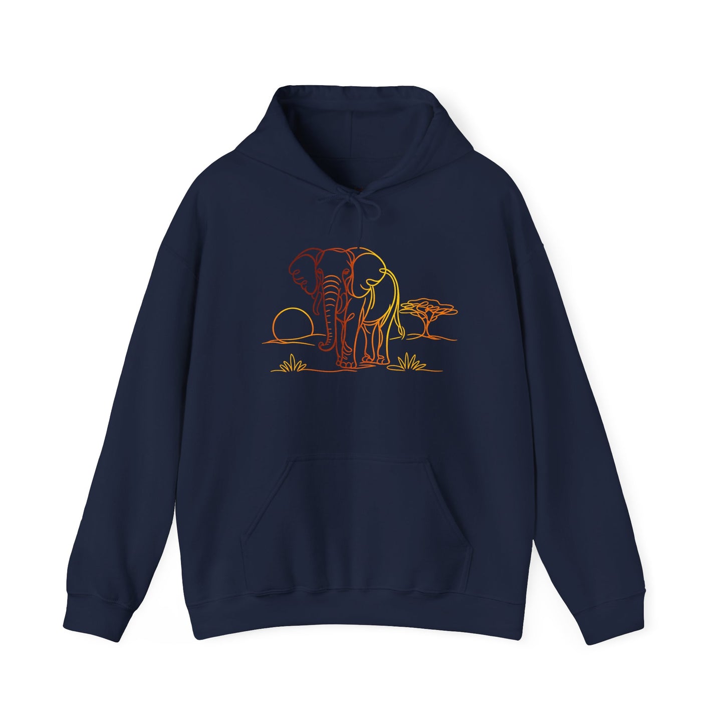 Elephant Sunset Hoodie — Minimal Safari Graphic Hooded Sweatshirt