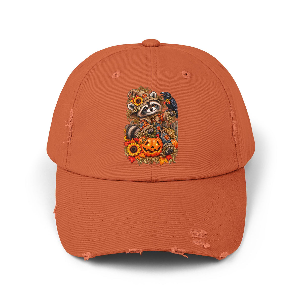 Scarecrow Raccoon Distressed Baseball Hat