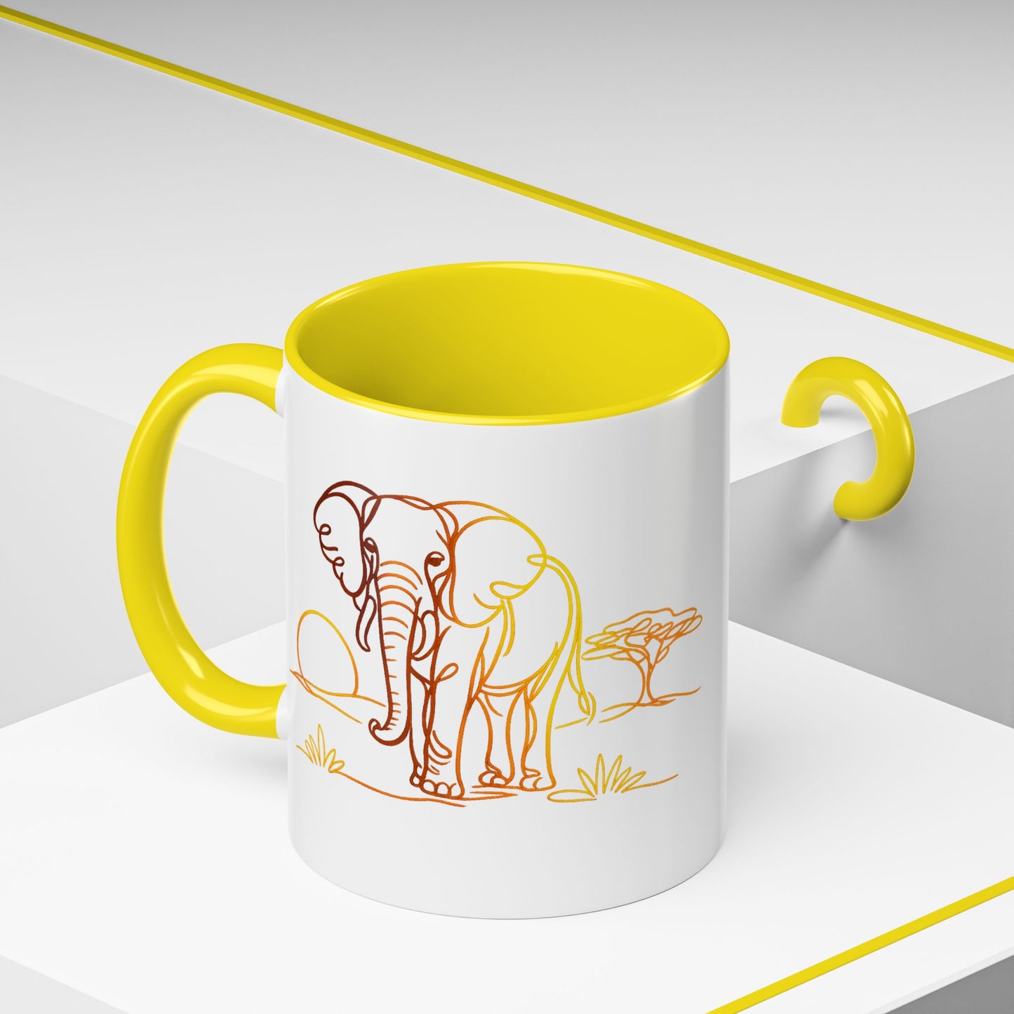 Safari Sunrise Coffee Mug — Minimal Line Elephant Design (11/15oz)