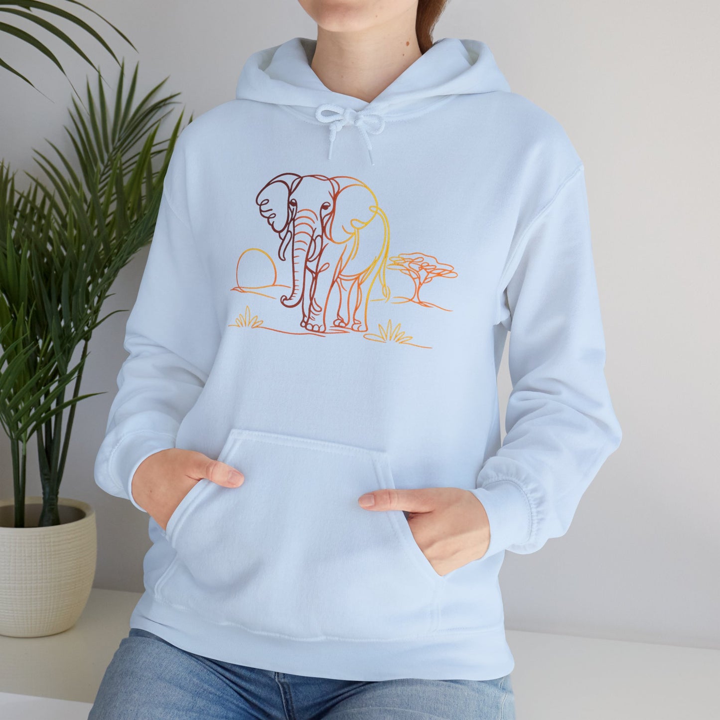 Elephant Sunset Hoodie — Minimal Safari Graphic Hooded Sweatshirt