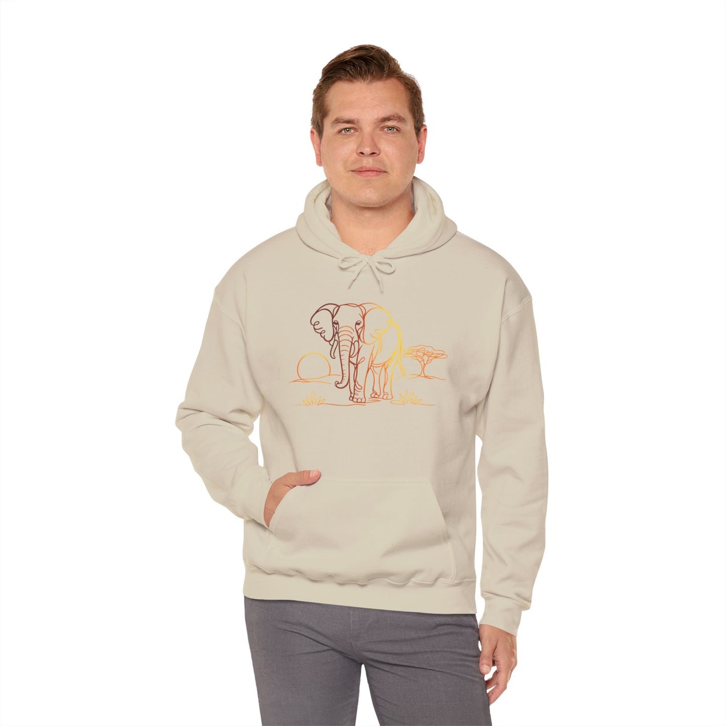 Elephant Sunset Hoodie — Minimal Safari Graphic Hooded Sweatshirt