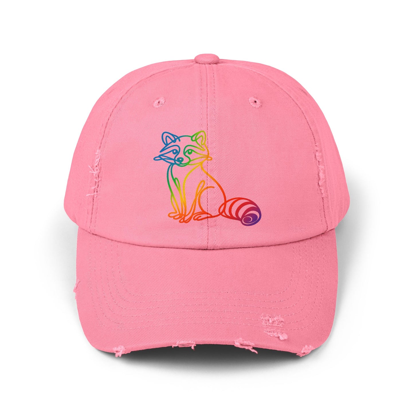 Sitting Rainbow Raccoon | Distressed Cap —  Funny Truth Hat