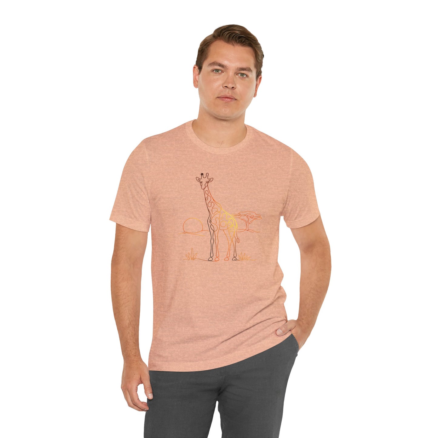 Giraffe Sunset Tee — Minimal Line Art Safari T-Shirt