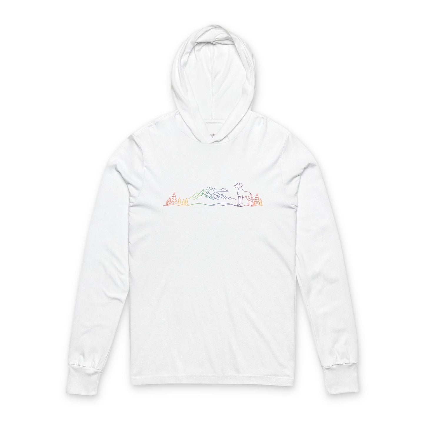 Natural-Eared Great Dane Line Art Rainbow Hooded Long Sleeve Tee