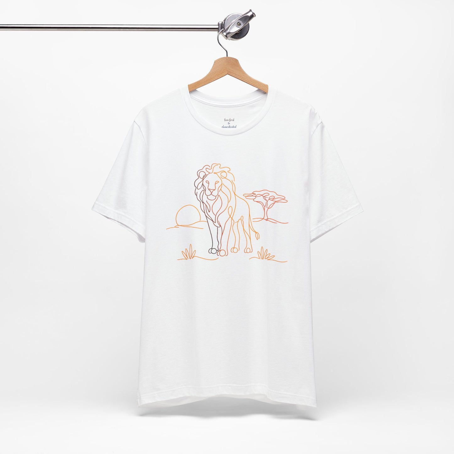 Lion Sunset Tee — Minimal Line Art Safari T-Shirt