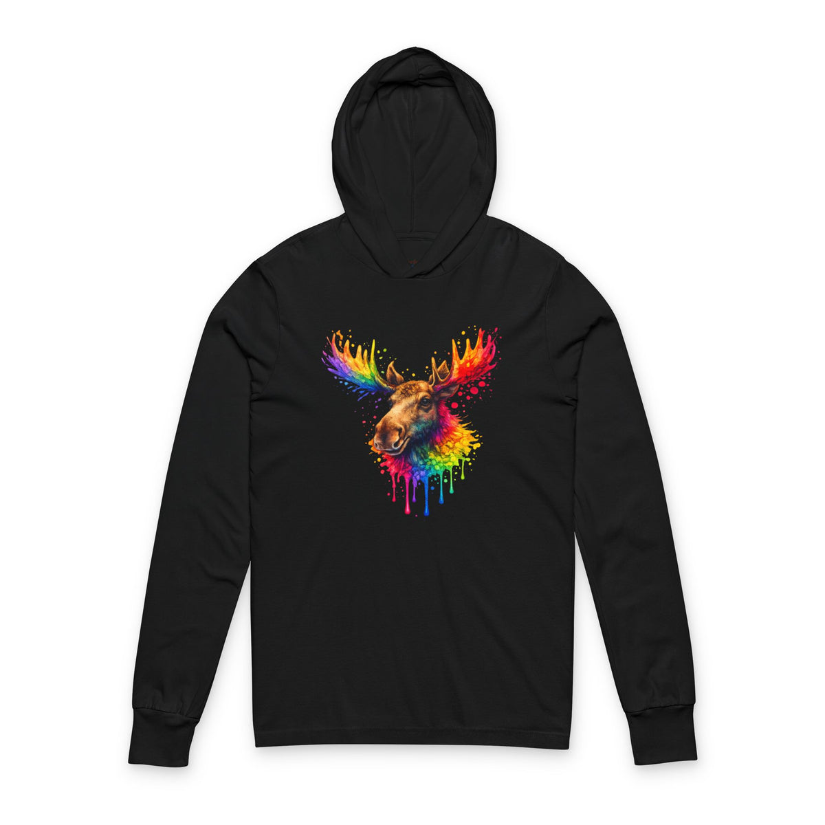 Watercolor Moose Hooded Long Sleeve Tee