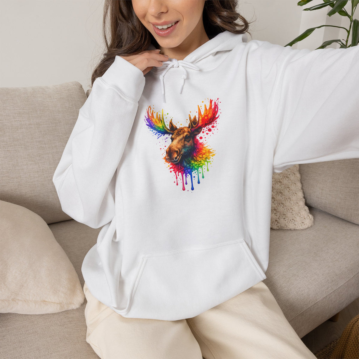Watercolor Moose Hooded Sweatshirt