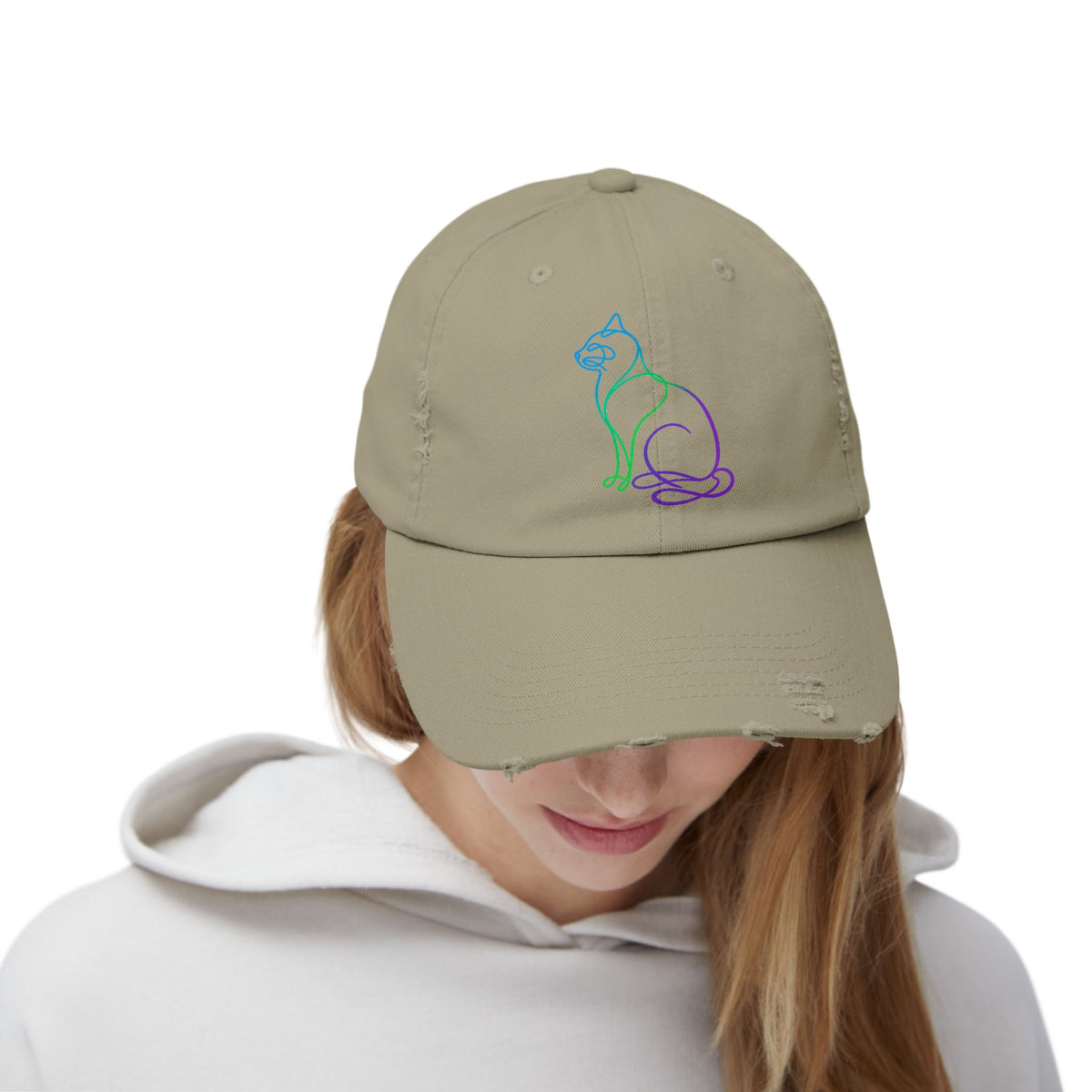 Northern Lights Cat Distressed Cap