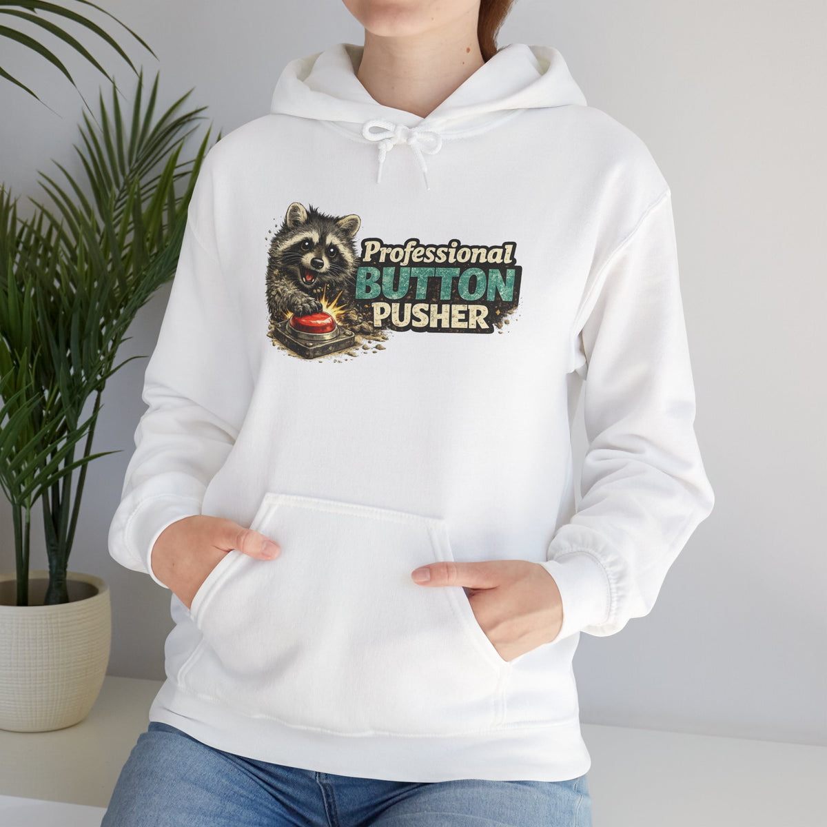 Raccoon "Button Pusher" Hooded Sweatshirt