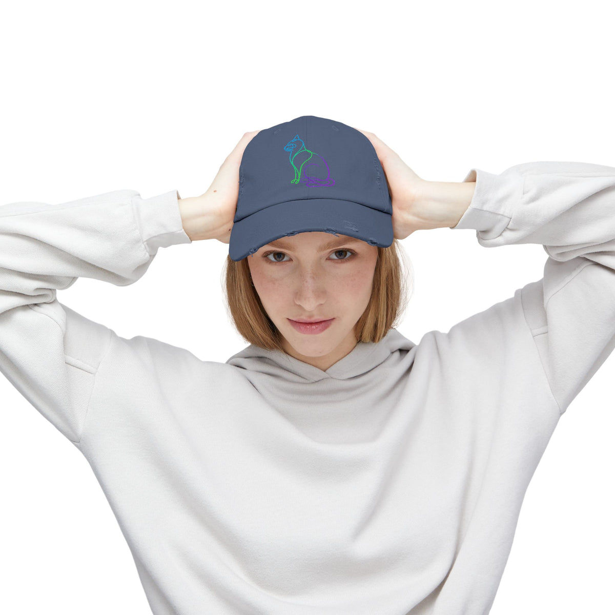 Northern Lights Cat Distressed Cap