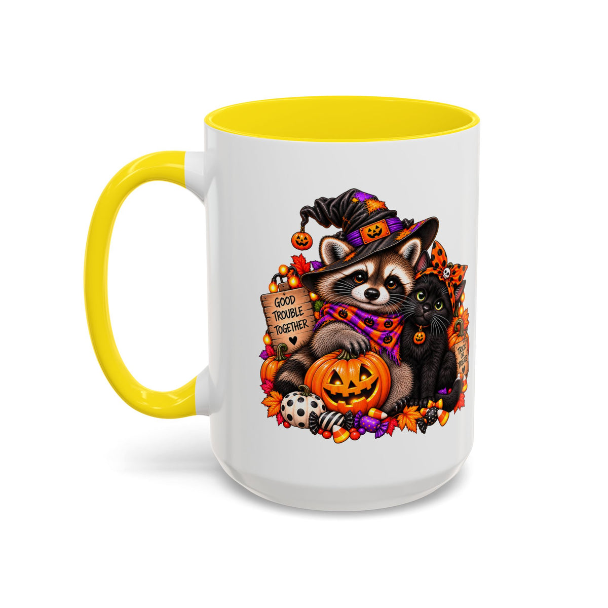 Halloween Raccoon and Black Cat Bestie Coffee Mug  (11/15oz)