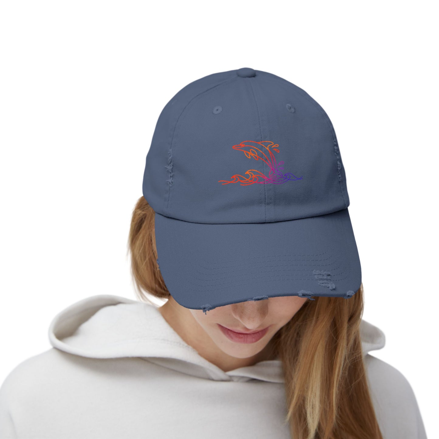 Sunset Splashing Dolphin | Distressed Cap