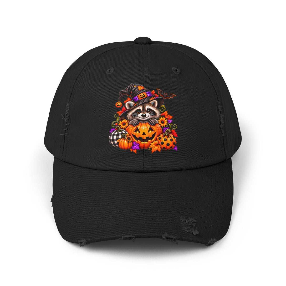 Halloween Raccoon Distressed Baseball Hat