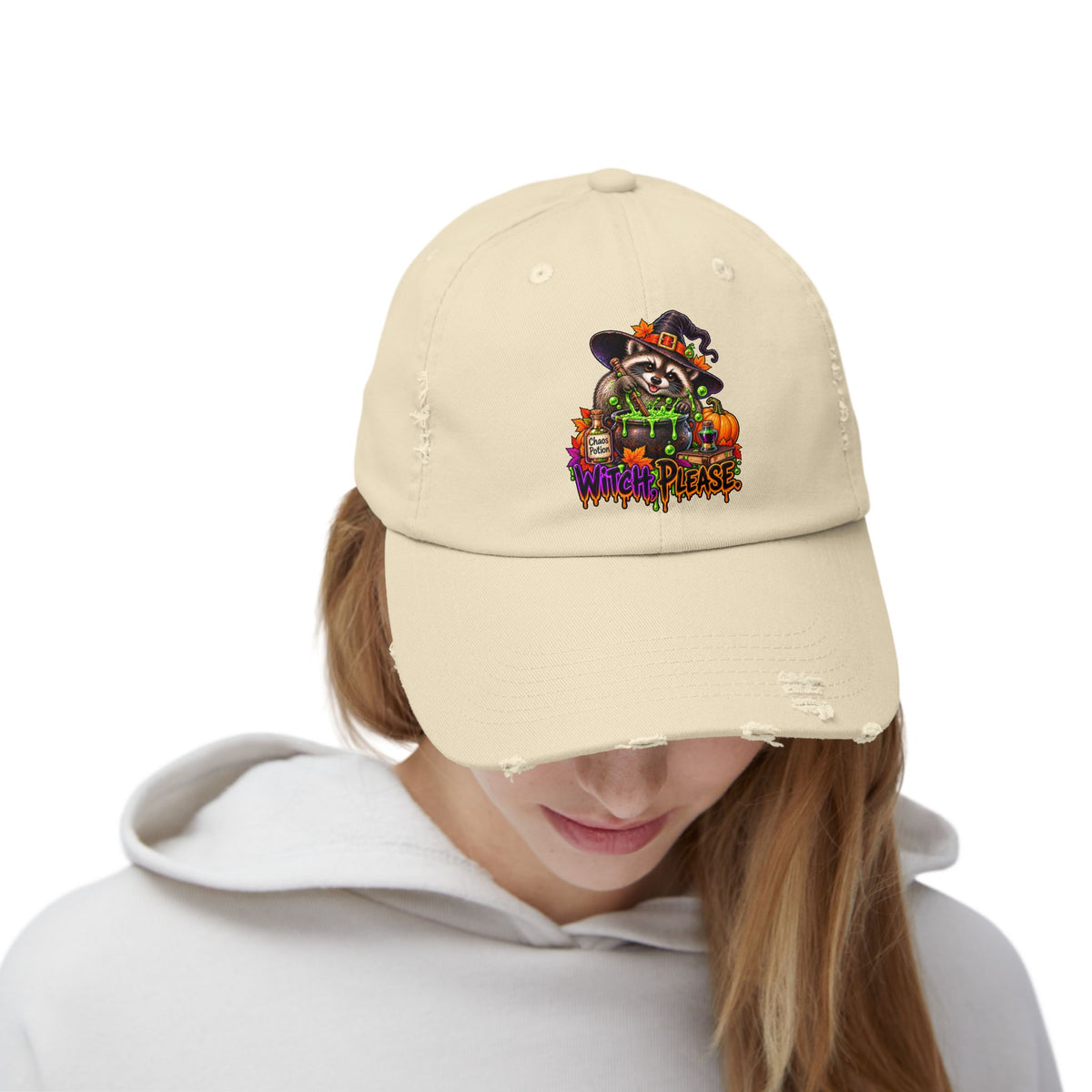 Witch, Please. Raccoon Distressed Baseball Hat