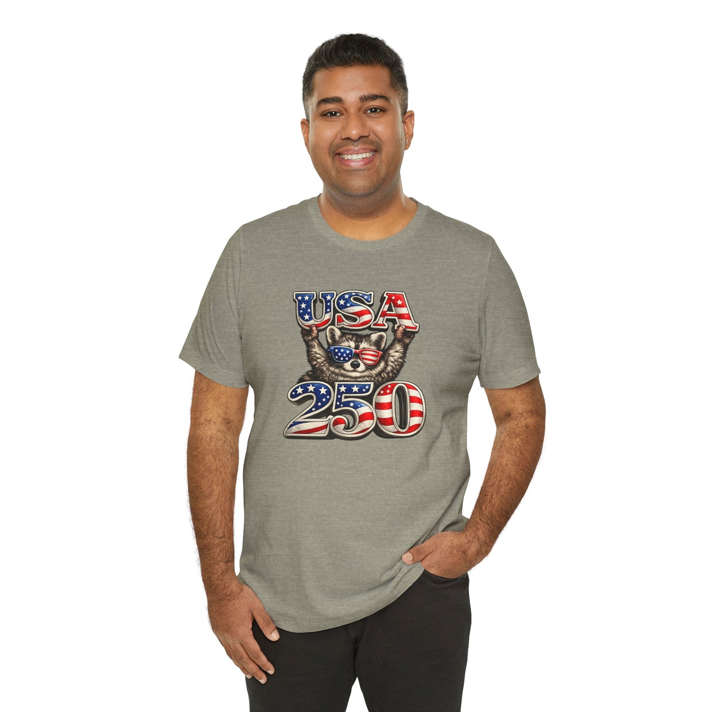 Patriot Raccoon 250th Anniversary T-Shirt — 4th of July Fireworks Flag Tee