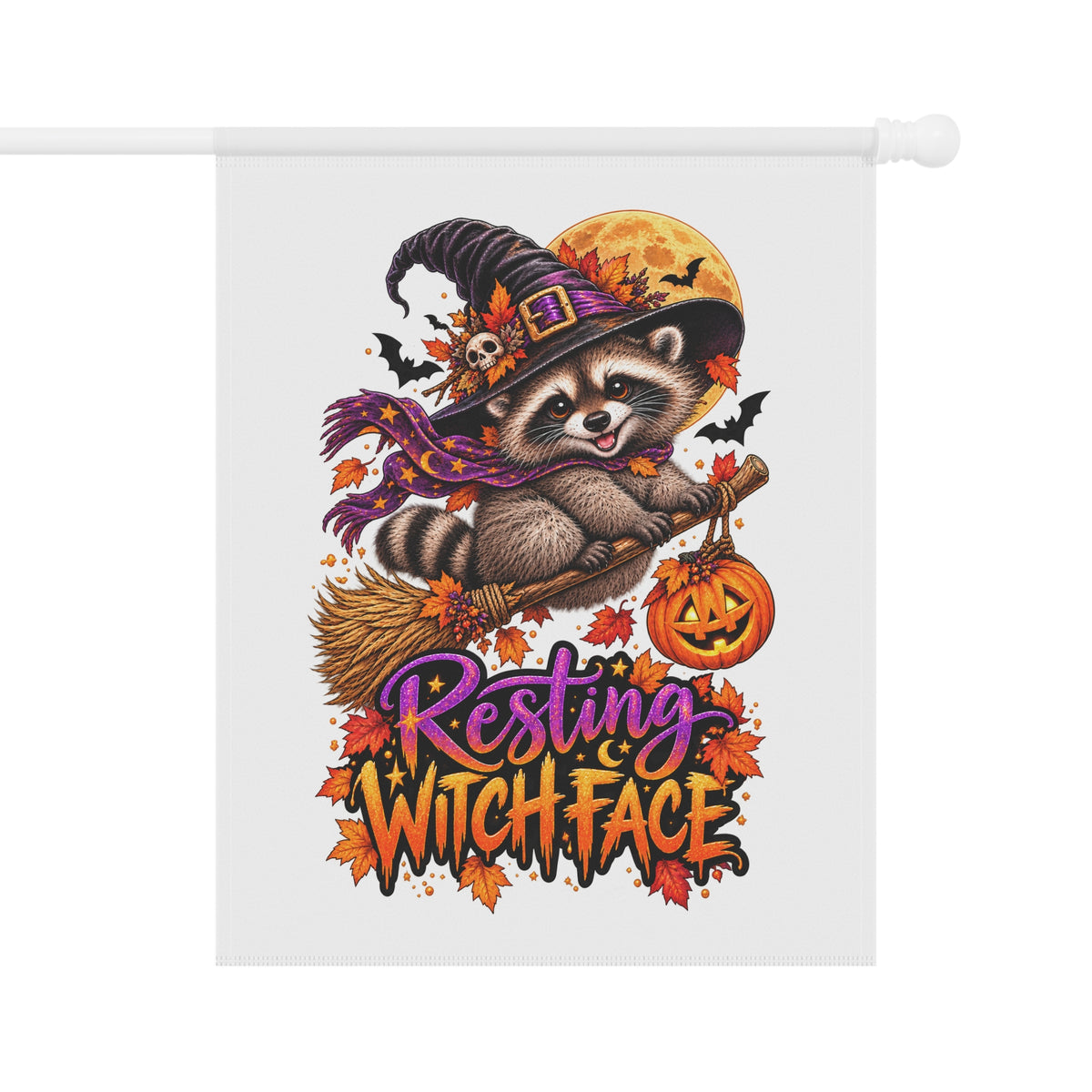 Resting Witch Face Raccoon Garden Flag