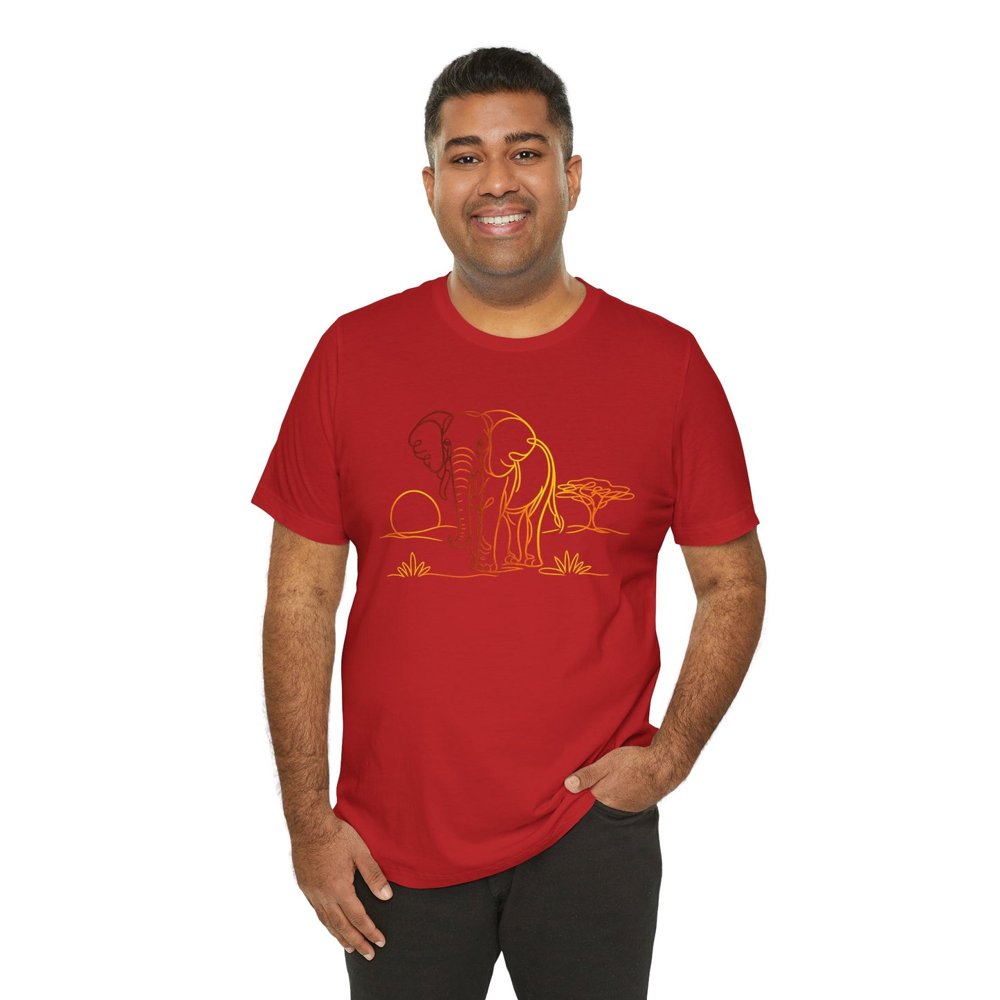 Elephant Sunset Tee — Minimal Line Art Safari T-Shirt