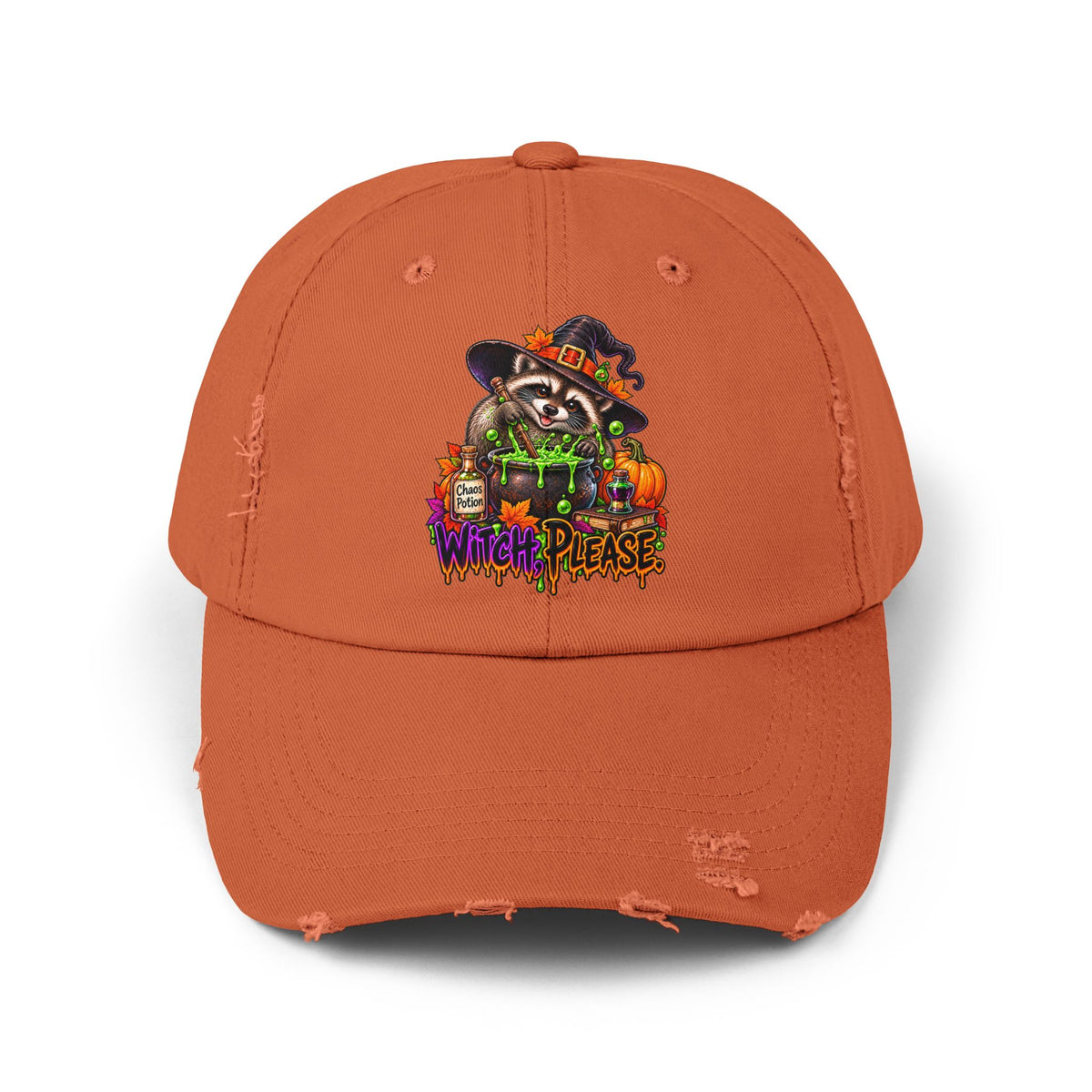 Witch, Please. Raccoon Distressed Baseball Hat