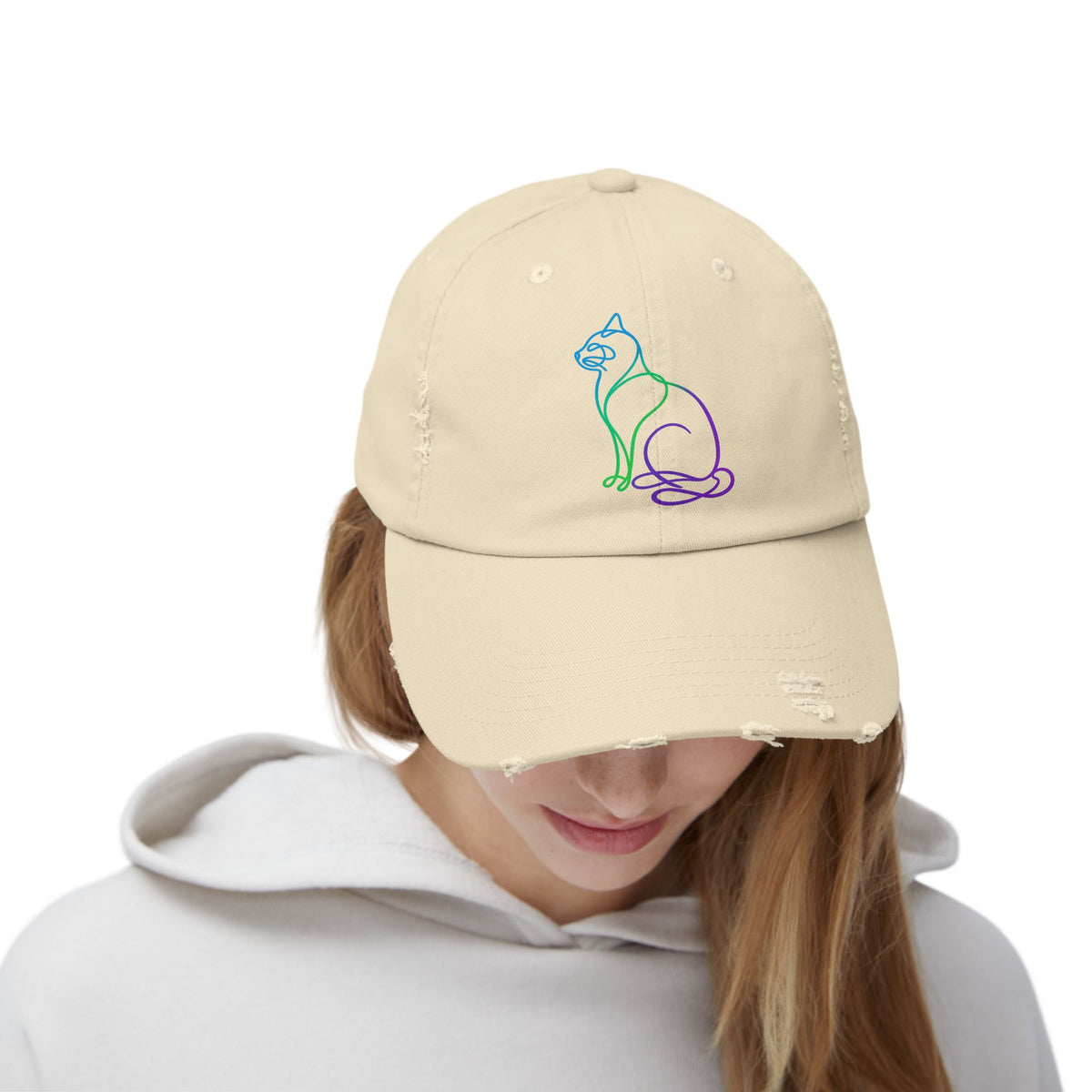Northern Lights Cat Distressed Cap