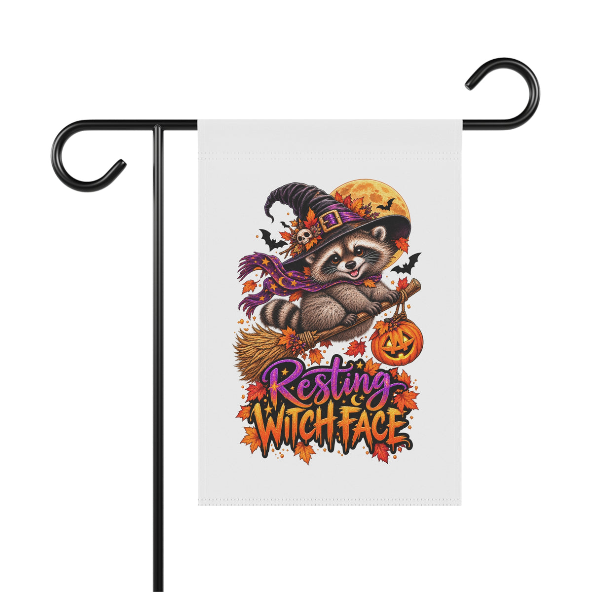 Resting Witch Face Raccoon Garden Flag